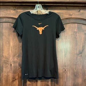 Nike Women's Black Dri-Fit Tee with Orange Longhorn Graphic